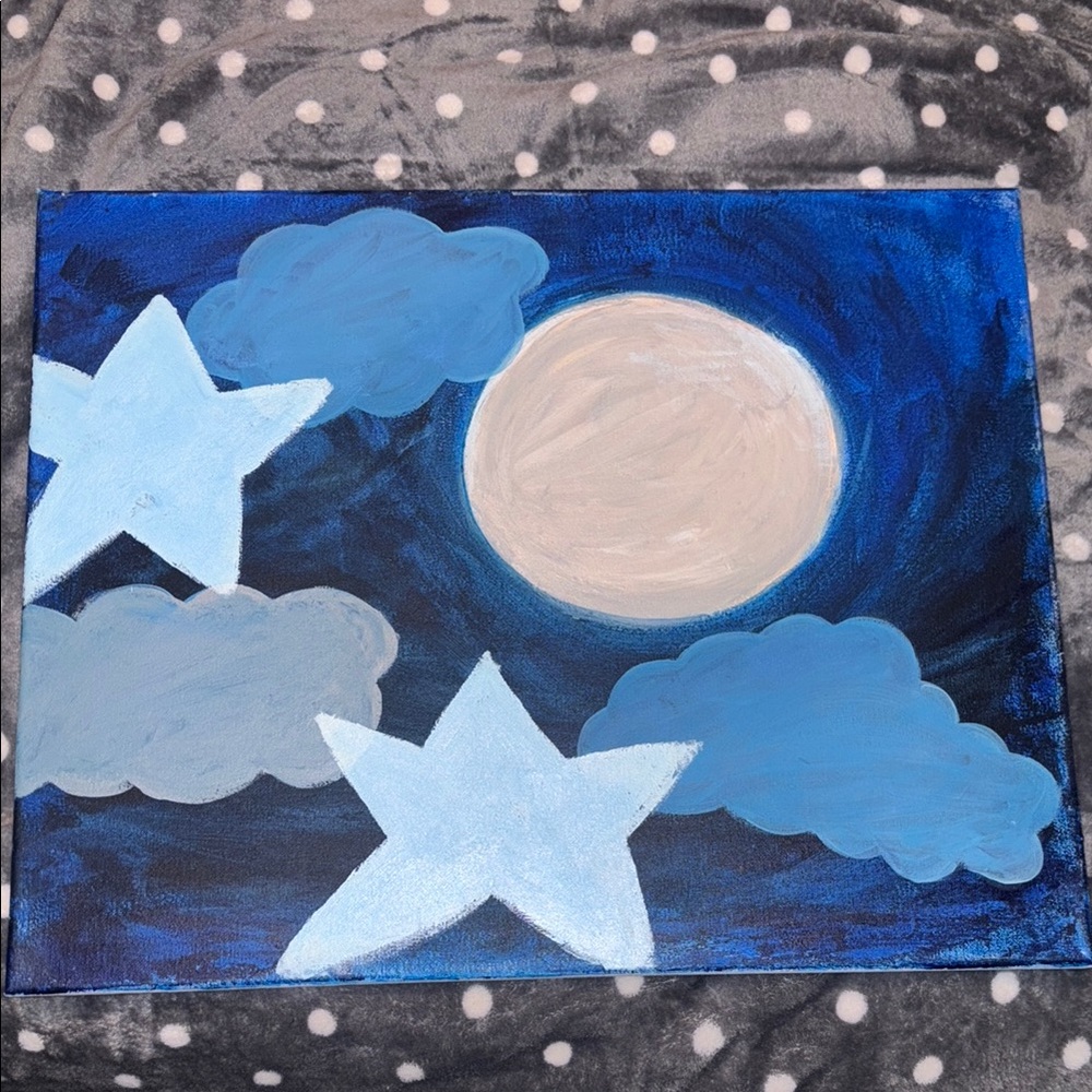 Blue and White Starry Night Canvas Art